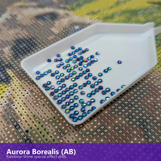 AB special drills on a sorting tray, with a rainbow shimmer