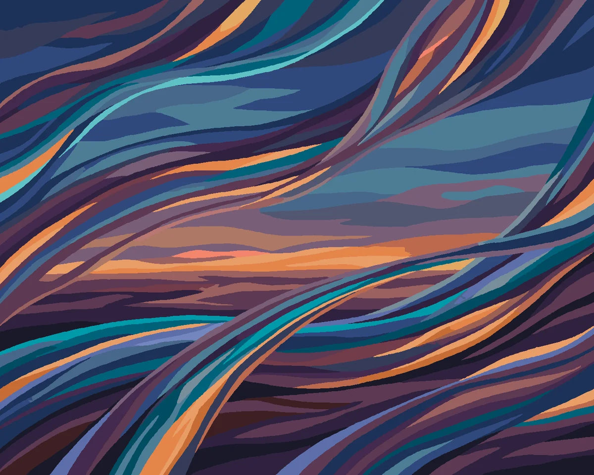 Abstract color waves Paint By Numbers, blue and orange
