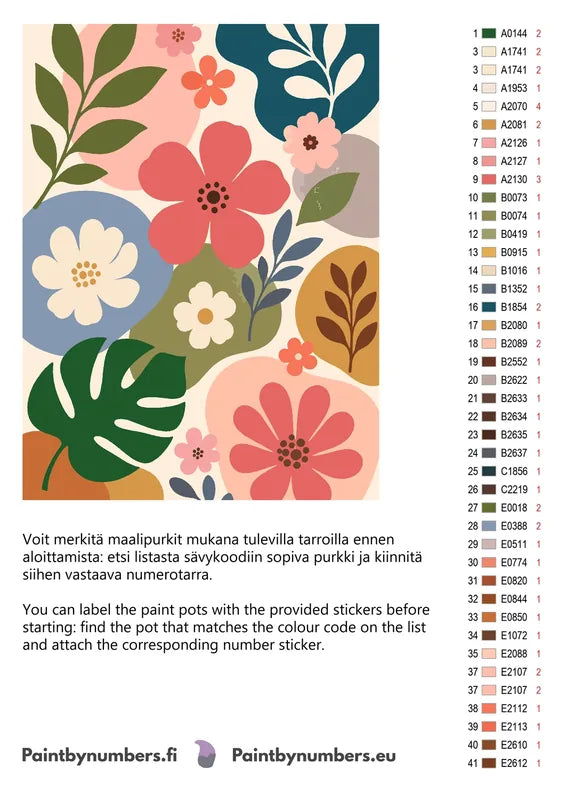 Color chart and instructions - Abstract Flowers and Leaves 60x80cm