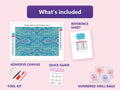 Thumbnail for Abstract Waves 30x20cm diamond painting kit contents: adhesive canvas, color chart, tools and diamond bags