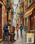 Thumbnail for Accordion Player in Old Town Alley, 40x50 cm diamond painting – finished design preview with a close-up of square drills