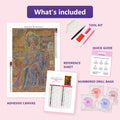 Thumbnail for What is included in the African Queen in Regal Attire diamond painting kit - adhesive canvas, reference sheet, tools and numbered drill bags