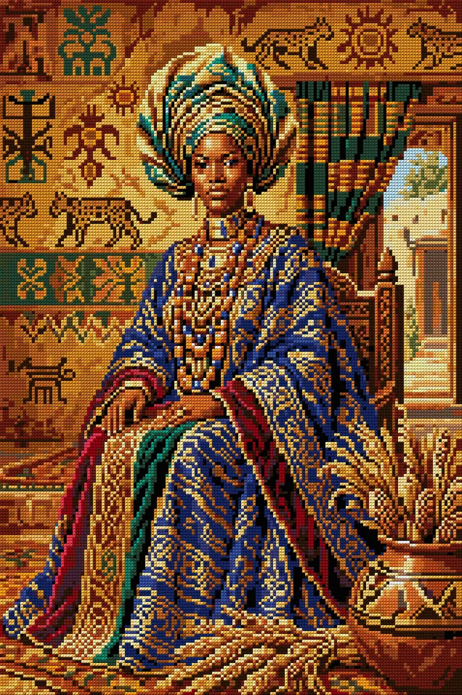 African Queen in Regal Attire, 40x60 cm diamond painting – full design preview without the close-up inset