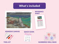 Thumbnail for What is included in the After The Hurricane Bahamas diamond painting kit - adhesive canvas, reference sheet, tools and numbered drill bags