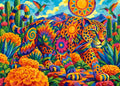 Thumbnail for Jaguar, flowers and hummingbirds paint by numbers. Bright colors and geometric patterns.