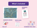 Thumbnail for Almond Blossom 50x40cm diamond painting kit contents: adhesive canvas, color chart, tools and diamond bags