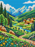 Thumbnail for Alpine Village Mountain Valley, 30x40 cm diamond painting – full design preview without the close-up inset
