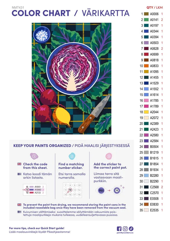 Paint color chart and instructions - Alsace Red Cabbage, November 50x70cm