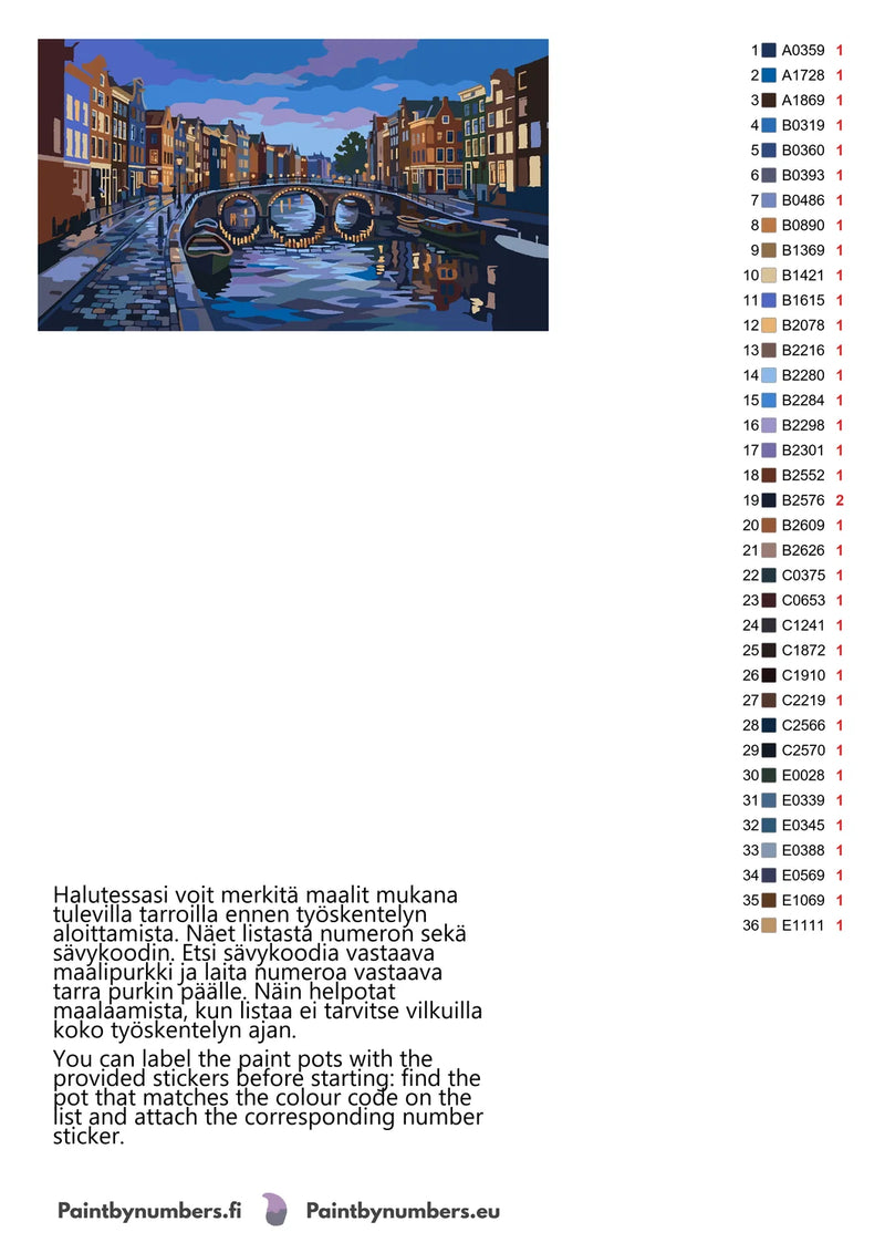 Color chart and instructions - Amsterdam Canal Bridge 70x40cm