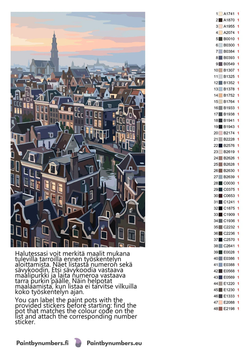 Color chart and instructions - Amsterdam Canal Rooftops 40x70cm