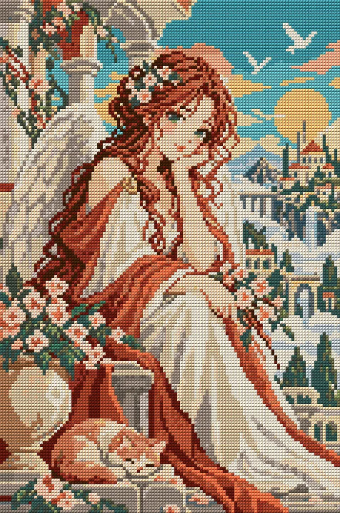 Angel of the Apricot Dawn, 30x45 cm diamond painting – full design preview without the close-up inset