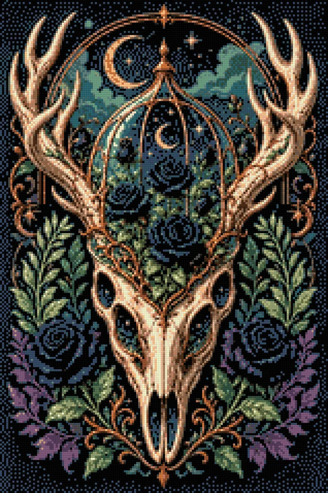 Diamantmönster för Antler Skull Roses