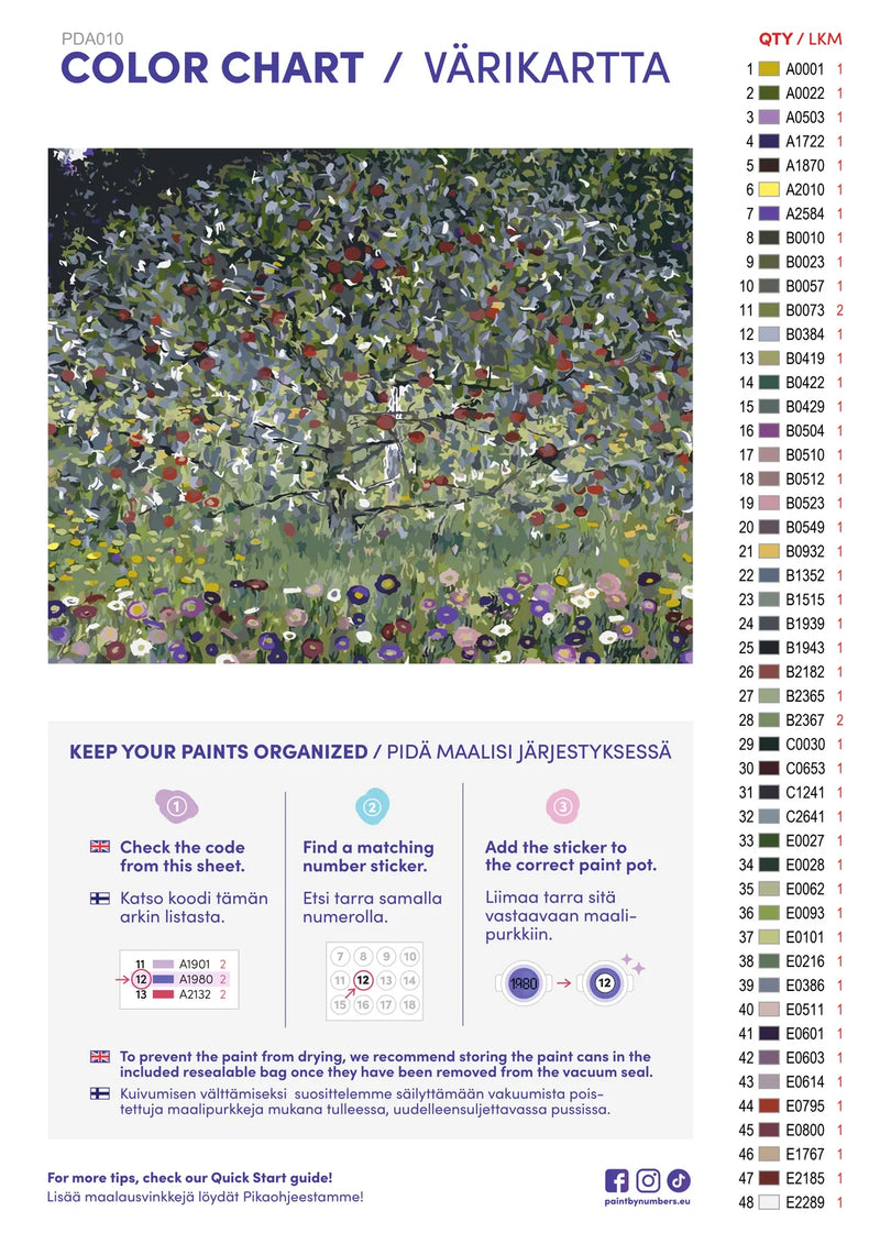 Color chart and instructions - Apple Tree, I 50x40cm