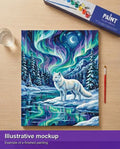 Thumbnail for Finished paint by numbers mockup - Arctic Fox and Northern Lights 40x50cm