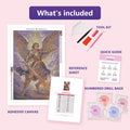 Thumbnail for Armored Angel 40x60cm diamond painting kit contents: adhesive canvas, color chart, tools and diamond bags