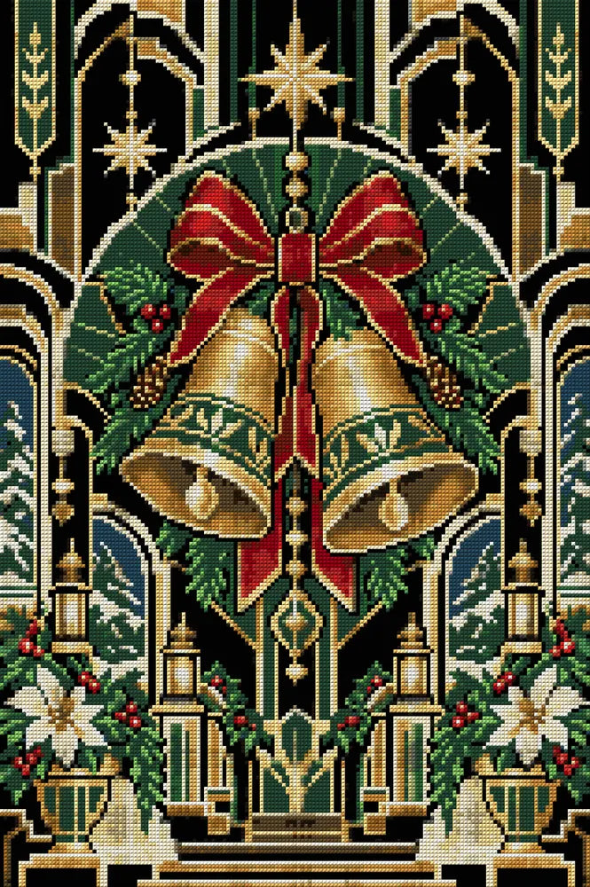 Art Deco Winter Bells, 40x60 cm diamond painting – full design preview without the close-up inset