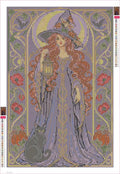 Thumbnail for Diamond painting adhesive canvas preview - Art Nouveau Moon Witch