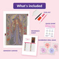 Thumbnail for What is included in the Art Nouveau Moon Witch diamond painting kit - adhesive canvas, reference sheet, tools and numbered drill bags