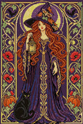 Thumbnail for art nouveau style moon witch with a black cat and lantern, 40x60 cm diamond painting – full design preview