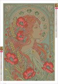 Thumbnail for Diamond painting adhesive canvas preview - Art Nouveau Woman with Poppies