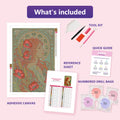 Thumbnail for What is included in the Art Nouveau Woman with Poppies diamond painting kit - adhesive canvas, reference sheet, tools and numbered drill bags