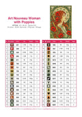 Thumbnail for DMC color chart for Art Nouveau Woman with Poppies diamond painting - 34 colors