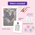Thumbnail for What is included in the Asian Rooster diamond painting kit - adhesive canvas, reference sheet, tools and numbered drill bags