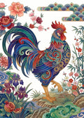 Thumbnail for Diamond Painting of an ornate colorful rooster and flowers, detailed and vibrant artwork.