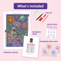 Thumbnail for Astronaut Gardener 40x60cm diamond painting kit contents: adhesive canvas, color chart, tools and diamond bags