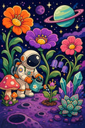 Thumbnail for Diamond painting of an astronaut in a spacesuit in a space garden among flowers and planets.