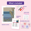 Thumbnail for What is included in the At the Waterline diamond painting kit - adhesive canvas, reference sheet, tools and numbered drill bags