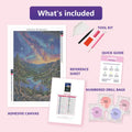 Thumbnail for Aurora Lake 40x60cm diamond painting kit contents: adhesive canvas, color chart, tools and diamond bags