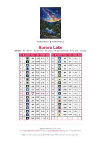 Thumbnail for Aurora Lake diamond painting color chart – 35 DMC colors