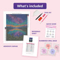 Thumbnail for Aurora Lake 40x50cm diamond painting kit contents: adhesive canvas, color chart, tools and diamond bags