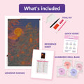 Thumbnail for What is included in the Autumn Castle diamond painting kit - adhesive canvas, reference sheet, tools and numbered drill bags