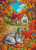 Thumbnail for Autumn Cat and Cozy Cottage, 50x70 cm diamond painting – full design preview without the close-up inset