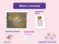 Thumbnail for Autumn Gate 50x40cm diamond painting kit contents: adhesive canvas, color chart, tools and diamond bags
