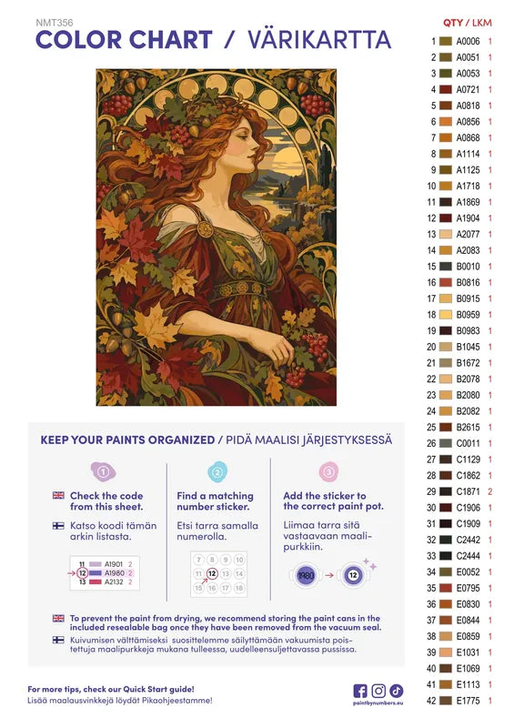 Paint color chart and instructions - Autumn Muse 50x70cm