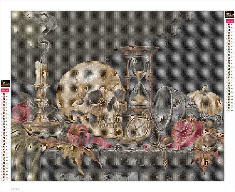 Diamond painting adhesive canvas preview - Autumn Vanitas with Skull and Candle