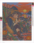 Thumbnail for Diamond painting adhesive canvas preview - Autumn Witch on the Roof