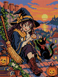 Thumbnail for Autumn Witch on the Roof, 30x40 cm diamond painting – full design preview without the close-up inset