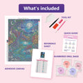 Thumbnail for What is included in the Badger at Pond diamond painting kit - adhesive canvas, reference sheet, tools and numbered drill bags