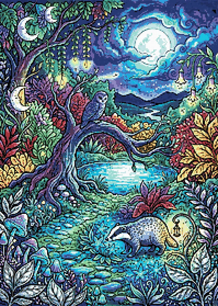 Diamond painting pattern chart - Badger at Pond