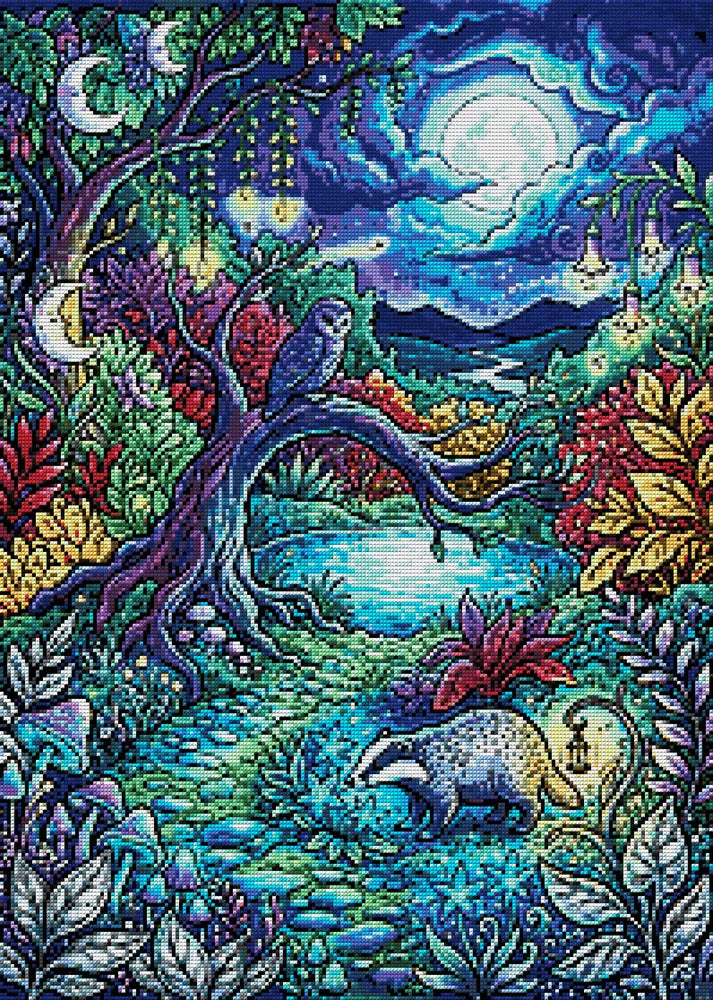 Diamond painting pattern chart - Badger at Pond