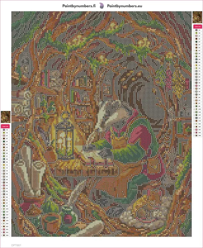 Diamond painting adhesive canvas preview - Badger Scribe in Cozy Burrow
