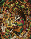 Thumbnail for Badger Scribe in Cozy Burrow, 40x50 cm diamond painting – full design preview without the close-up inset