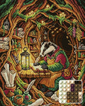 Thumbnail for Badger Scribe in Cozy Burrow, 40x50 cm diamond painting – finished design preview with a close-up of round drills