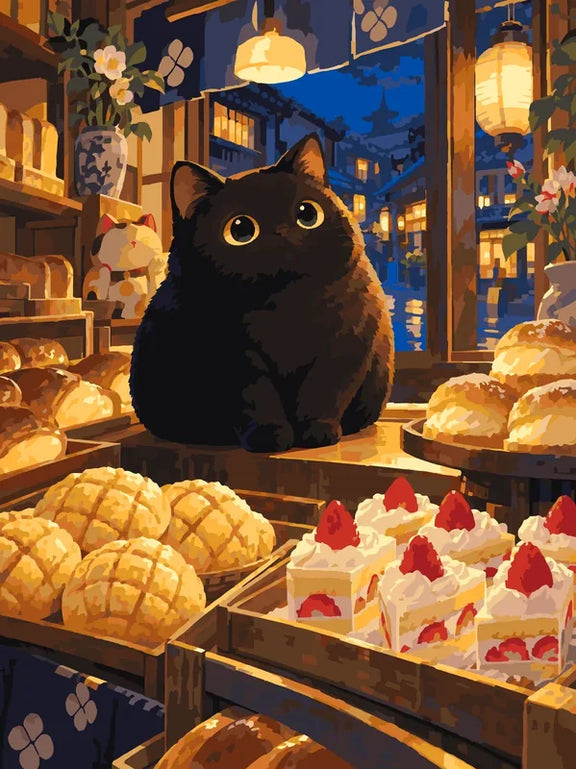 Black cat on bakery counter paint by numbers