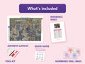 Thumbnail for Bal Du Moulin De La Galette 55x40cm diamond painting kit contents: adhesive canvas, color chart, tools and diamond bags