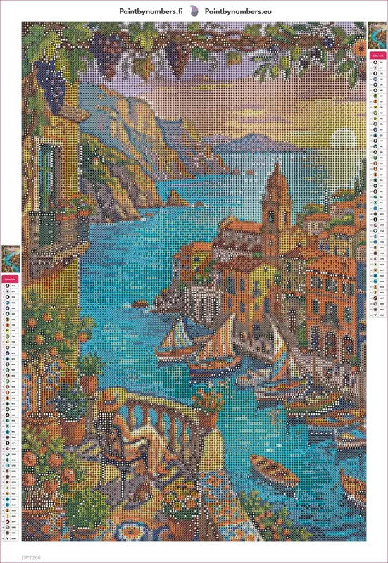 Diamond painting adhesive canvas preview - Balcony Over Harbor